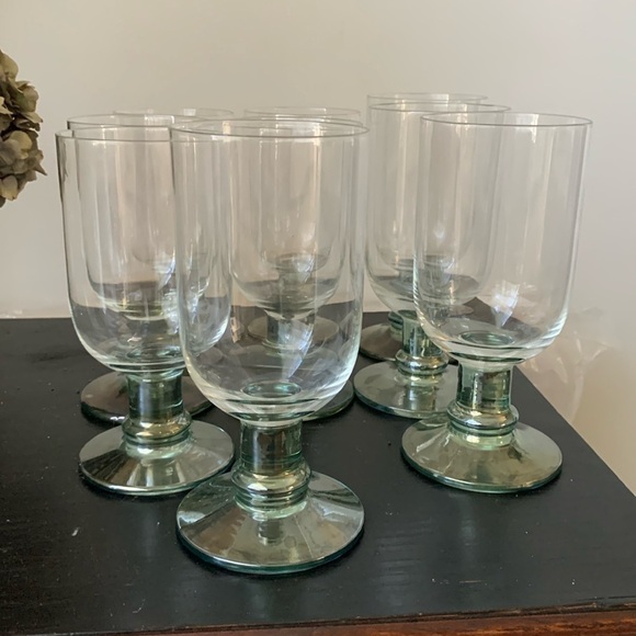 Vintage Dansk Genna Green Water Goblet Set of 9 Stemware Iridescent Green Clear - Picture 2 of 11